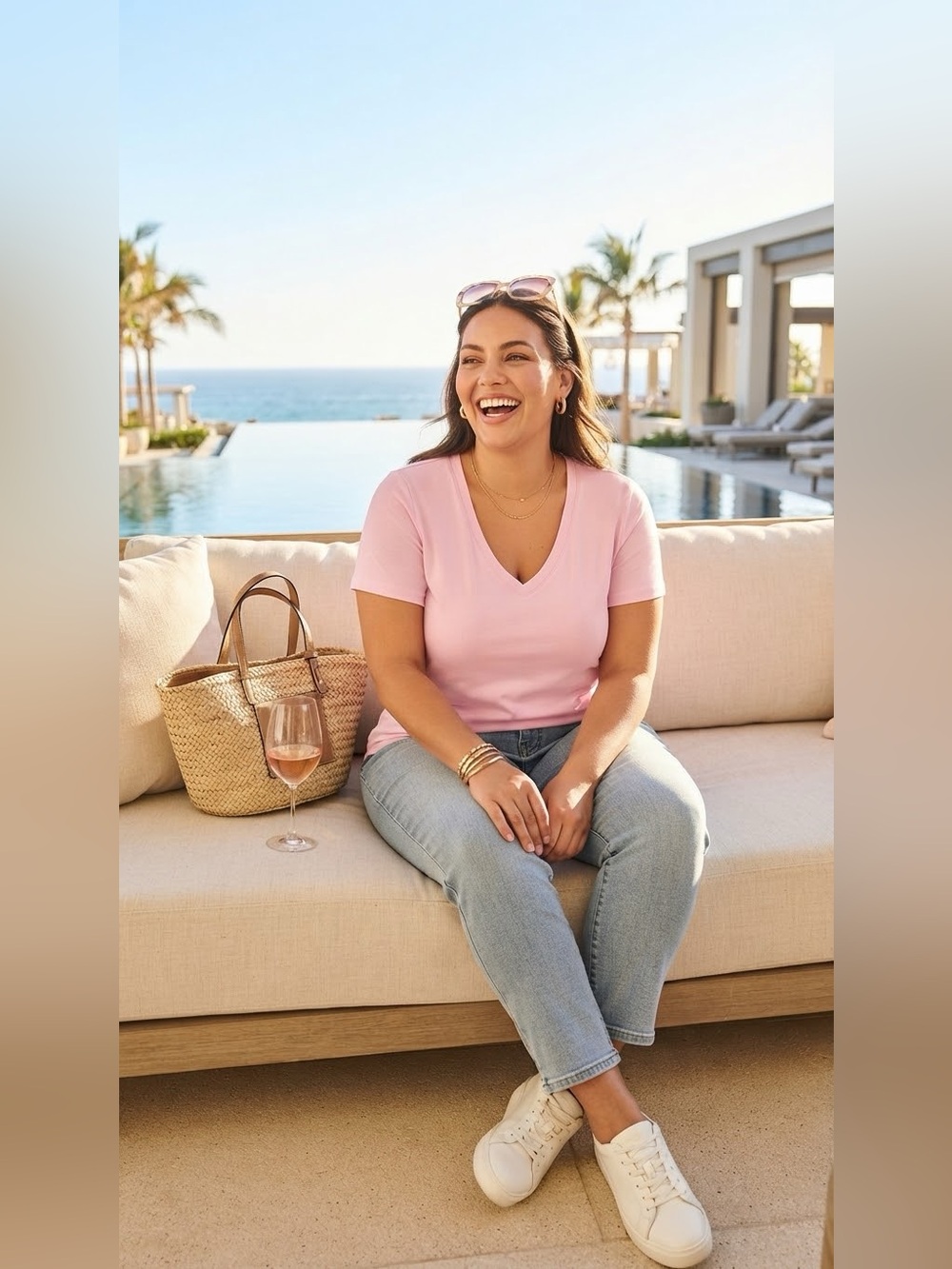 SIZE 2X Denim & Co.® NEW Women's V-Neck Pink T-Shirt Cotton Blend
